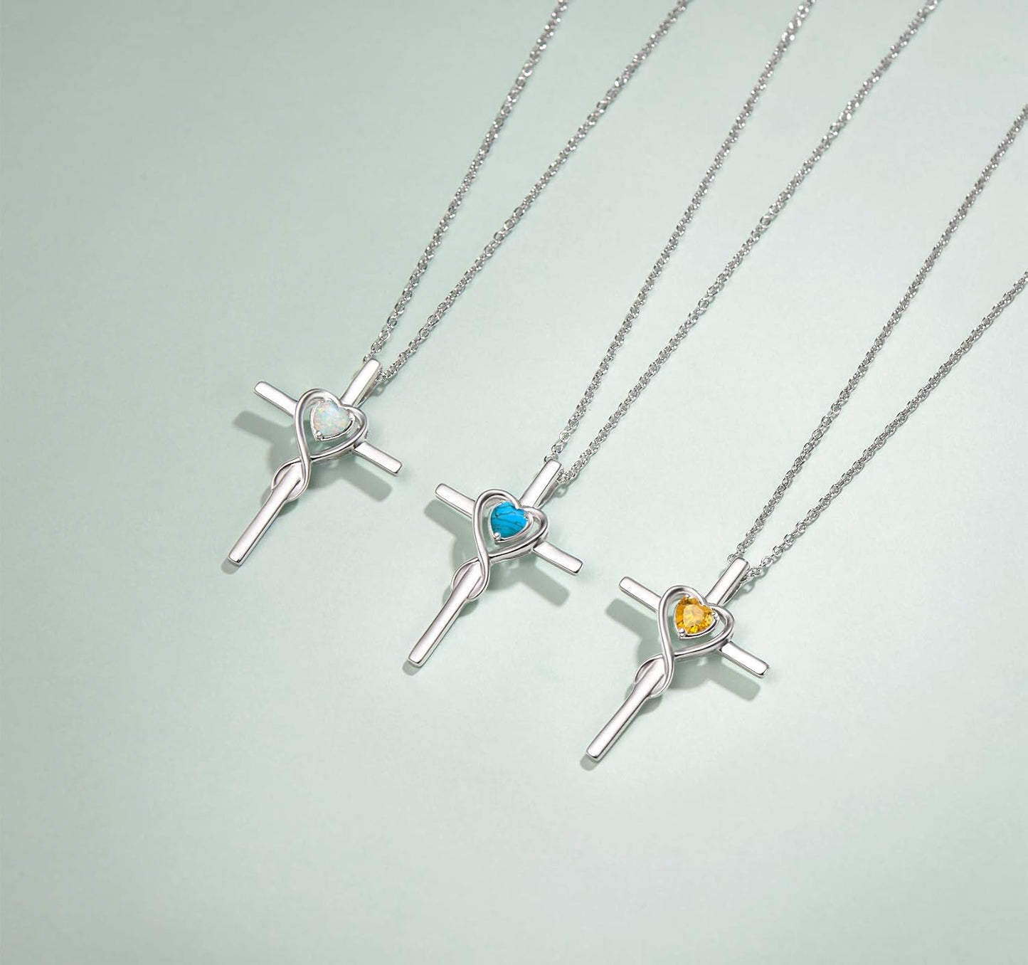 Birthstone Cross Necklace for Women Birthstone Necklace Heart Infinity Cross Pendant Necklace Fine Jewelry Christmas Birthday Holiday Gifts for Her, 16"+2" Inches