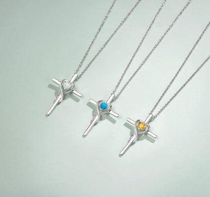 Birthstone Cross Necklace for Women Birthstone Necklace Heart Infinity Cross Pendant Necklace Fine Jewelry Christmas Birthday Holiday Gifts for Her, 16"+2" Inches