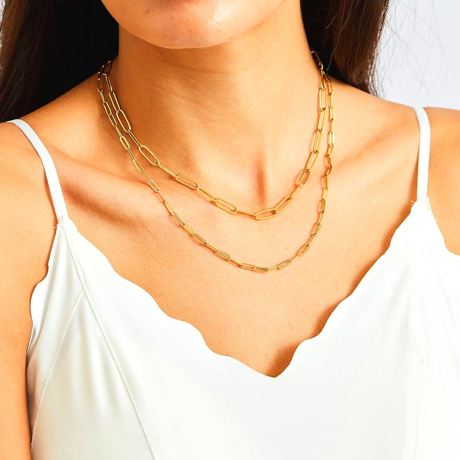 18K Gold Paperclip Chain Link Necklace Dainty Paperclip Link Chain Layered Necklace Oval Link Chains Necklaces Set for Women Girls