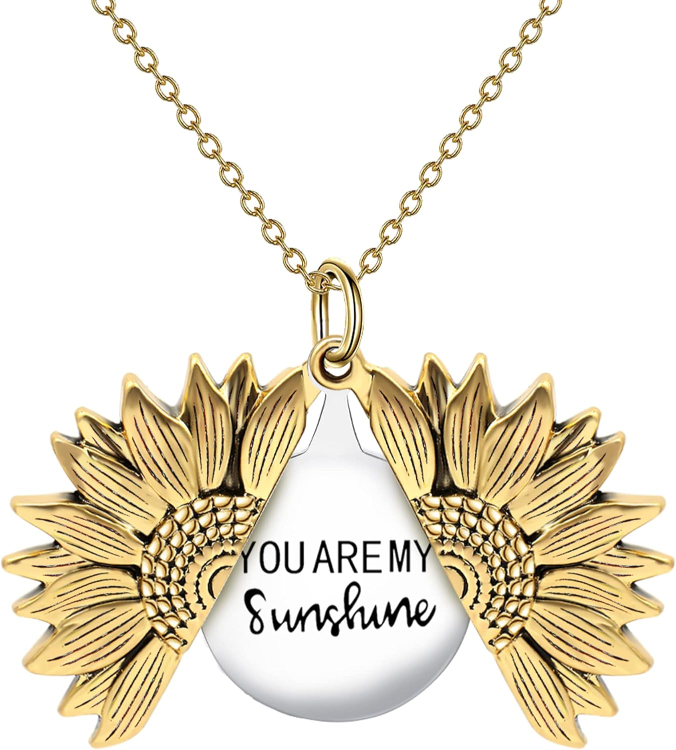 You Are My Sunshine Engraved Necklace Inspirational Sunflower Locket Necklace Jewelry Mother'S Day Gift for Women Girlfriend