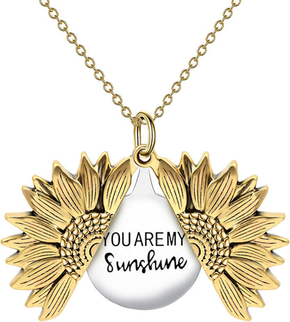 You Are My Sunshine Engraved Necklace Inspirational Sunflower Locket Necklace Jewelry Mother'S Day Gift for Women Girlfriend