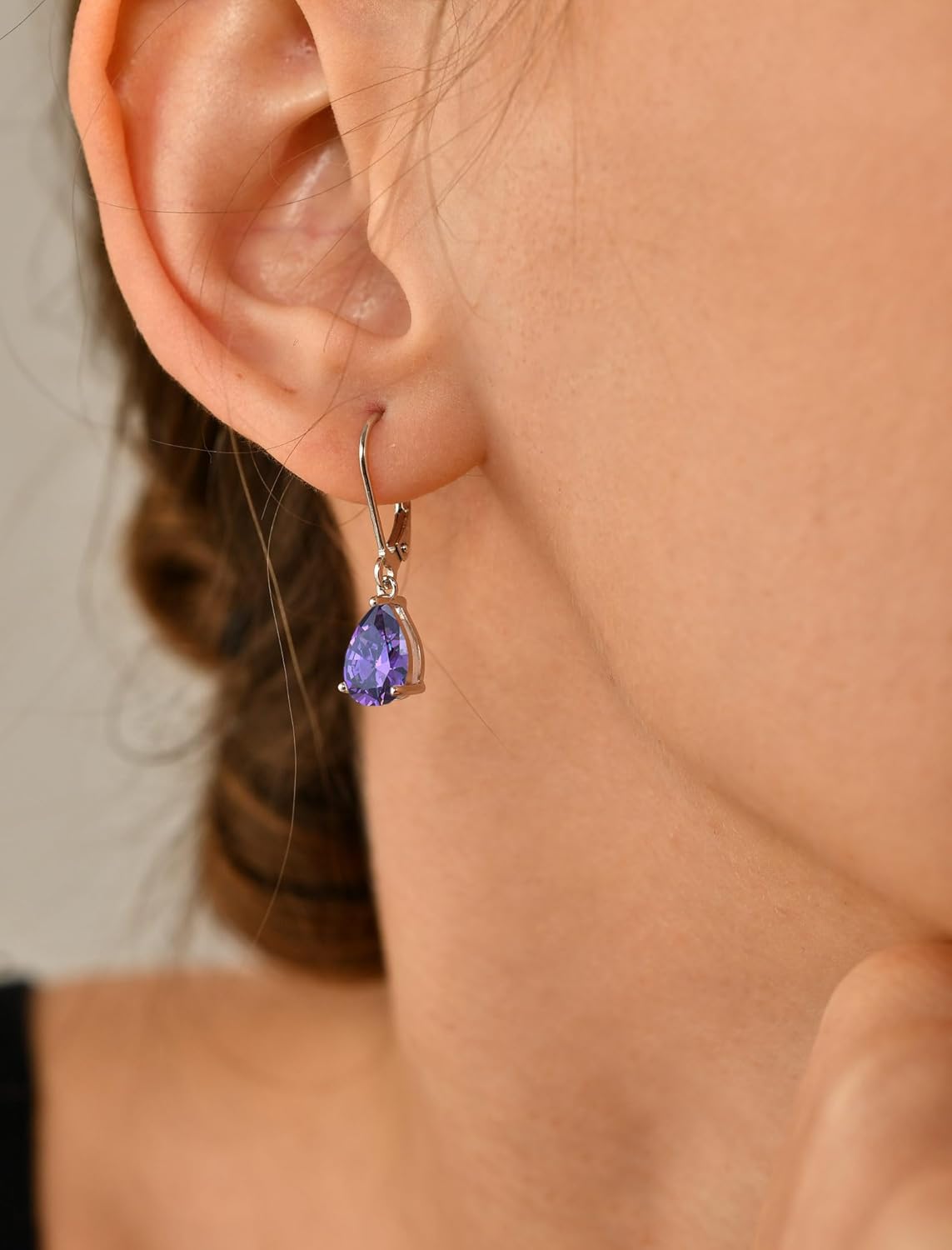 925 Sterling Silver Teardrop Dangle Drop Earrings for Women 7X10 MM Solitaire Birthstone Leverback Jewelry