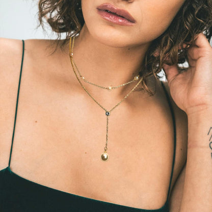 Gold Pearl Rhinestone Layered Necklaces for Women Dainty Long Drop Rhinestone Zirconia Faux Diamond Y Necklace Everyday Jewelry Gifts