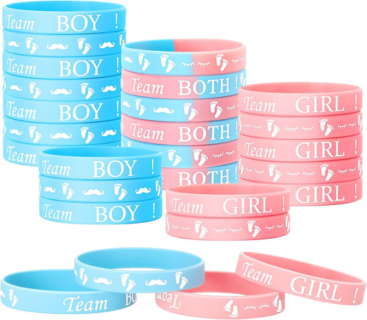 30 Pieces Gender Reveal Bracelets, Team Boy Silicone Wristbands Team Girl Gender Reveal Party Bracelets Team Both Rubber Wristband for Baby Shower Gender Reveal Party Favor Supplies (Delicate Color)