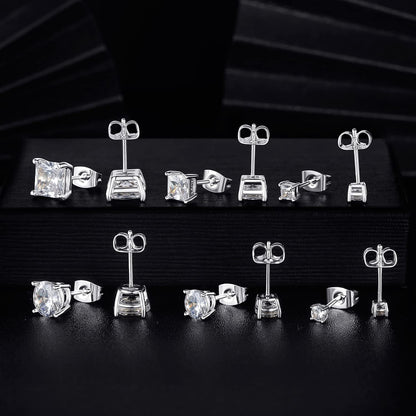 18K Gold Plated round Princess Cut Clear Cubic Zirconia Stud Earring of 6 Pairs (6 Pairs)