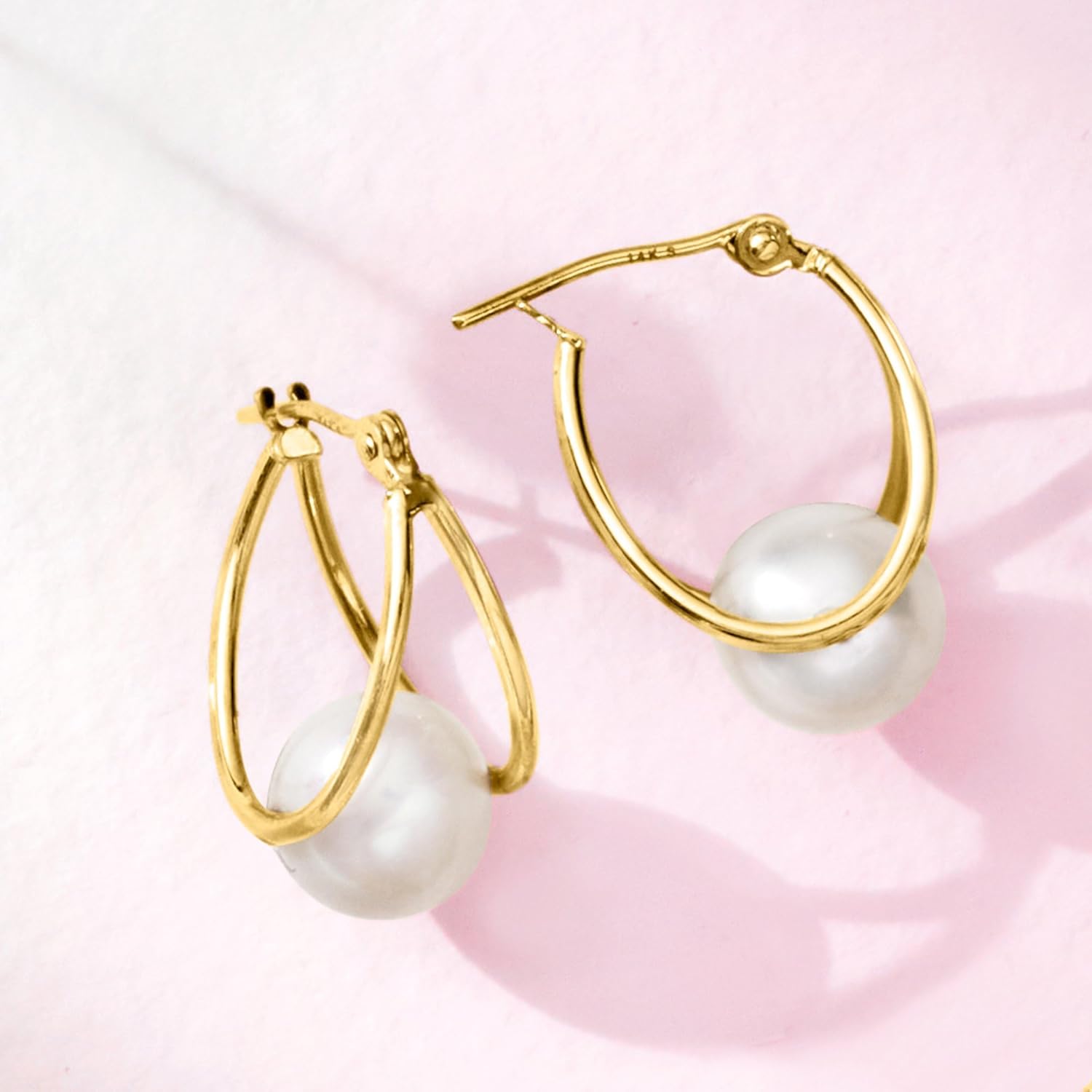 8-9Mm Cultured Pearl Double-Hoop Earrings in 14Kt Yellow Gold. 3/4