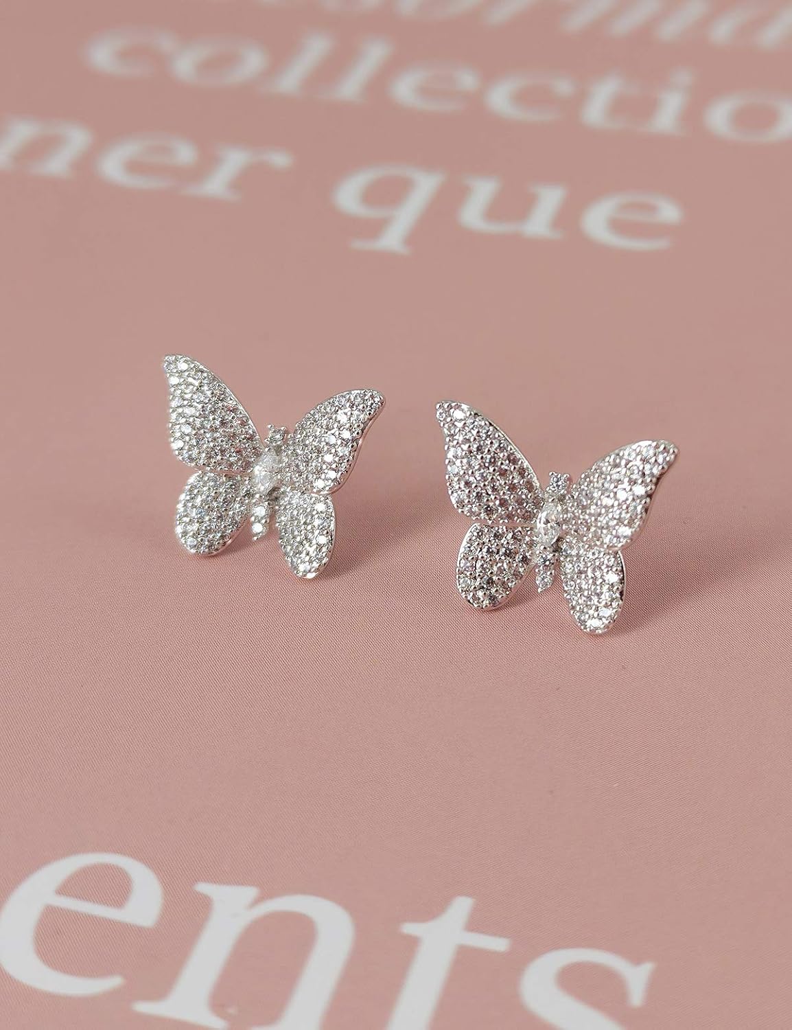 ANN BABIC CZ Butterfly Stud Earrings for Women - Cubic Zirconia Paved Butterfly Earrings - Butterfly Earrings Plated in Gold