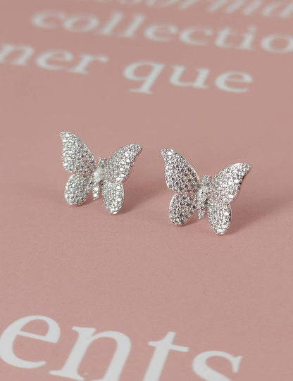 ANN BABIC CZ Butterfly Stud Earrings for Women - Cubic Zirconia Paved Butterfly Earrings - Butterfly Earrings Plated in Gold