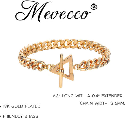 Gold Cuban Link Bracelets for Women,18K Gold Plated Delicate Handmade Wide Chain Bracelet for Her Fashion Jewelry
