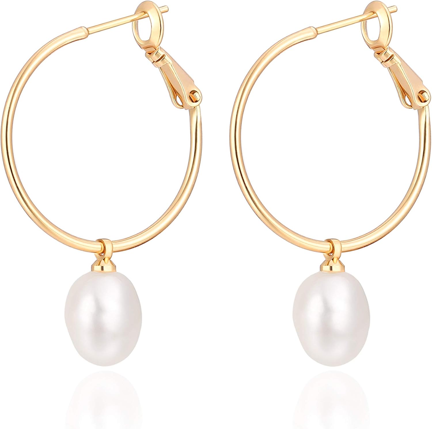 Gold Huggie Hoop Earrings with Charms Fashion Pearl Drop Dangle Earrings for Women Handmade Karma Circle Jewelry for Ladies Lightweight Pearl Earrings on Christmas…