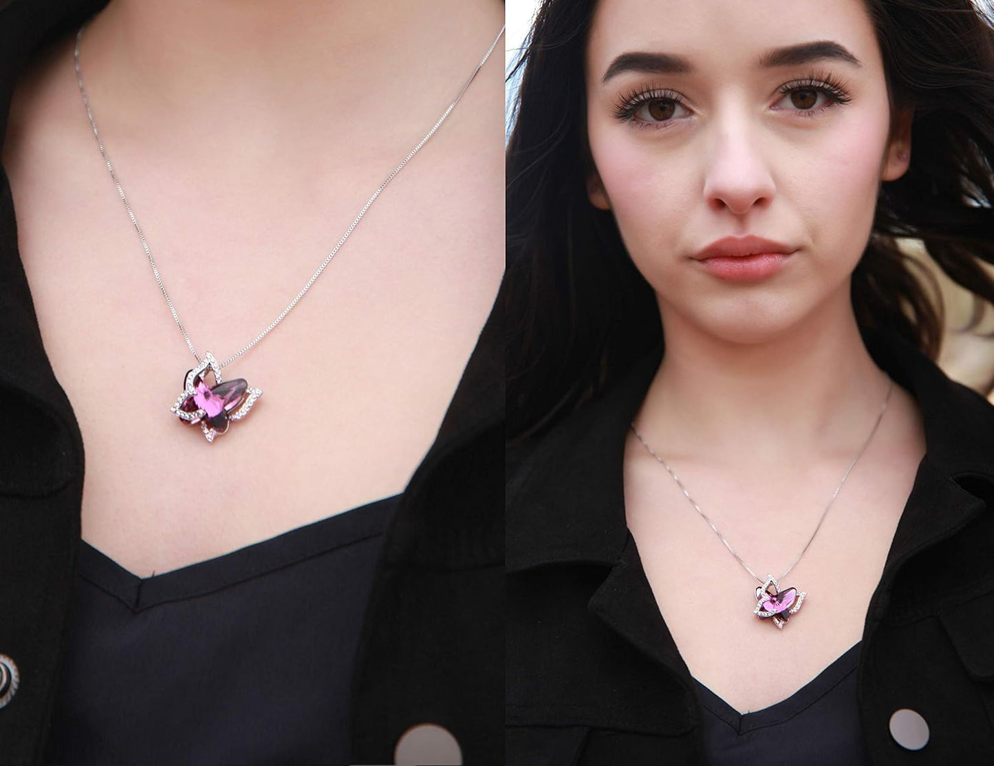 Gift Butterfly Birthstone Crystal Necklace, Silver Tone with 18”+2” Chain, Necklace for Mother’S Day Anniversary Birthday Gifts for Women and Daughter