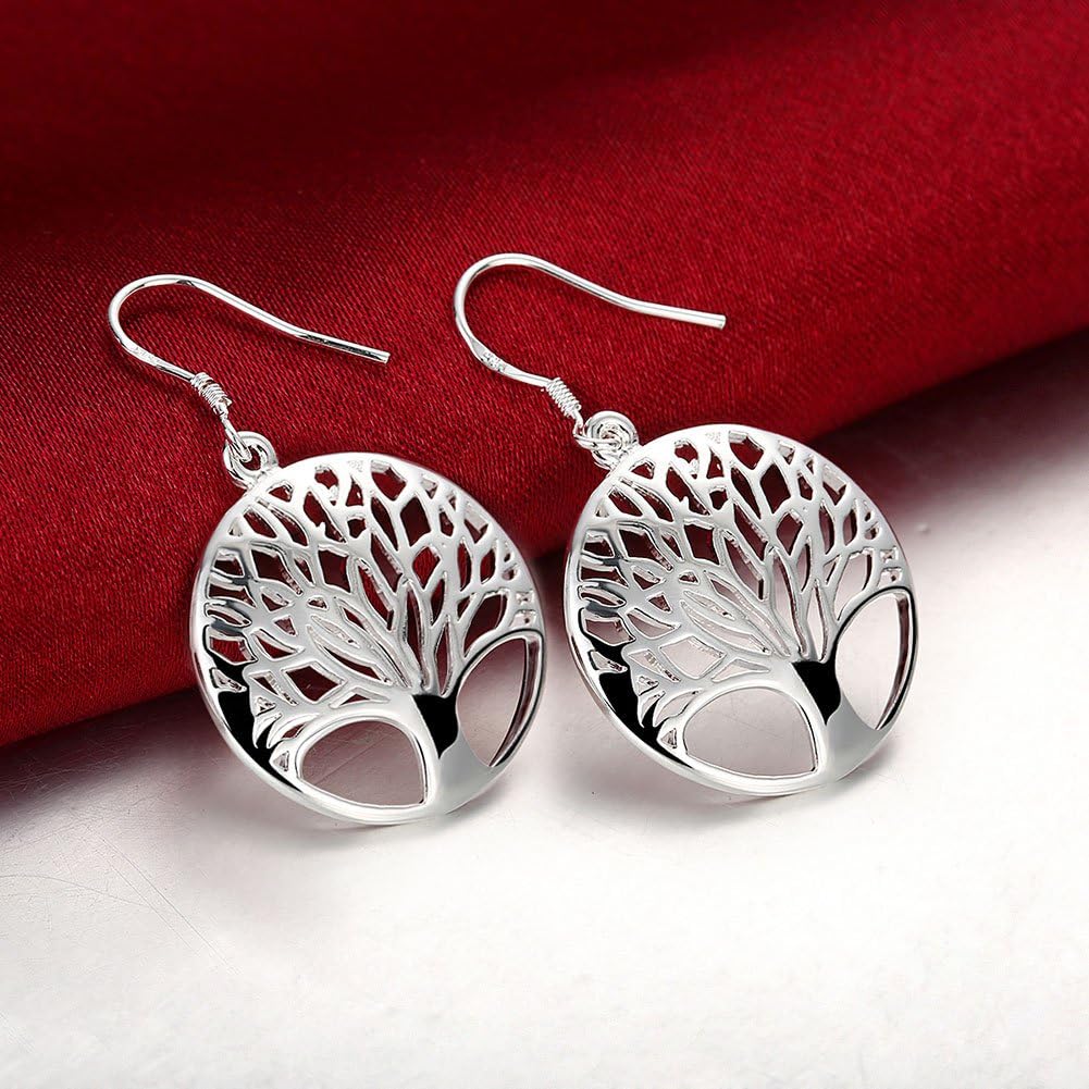 Tree of Life Earrings,Fashion Jewelry Sterling Silver Plated Tree Pendants Drop Dangle Earrings Necklace Set