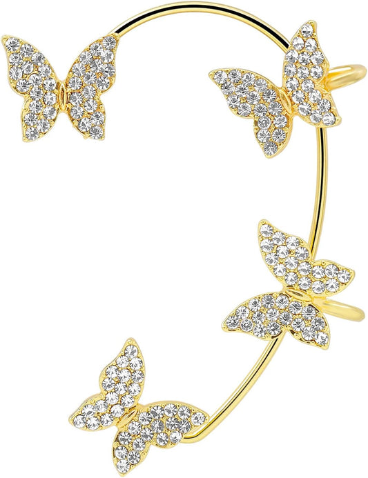 Zircon Butterfly Earrings,Butterfly Earrings for Women,Butterfly Ear Wrap Earrings,No Piercing Ear Clip,For Women Jewellery