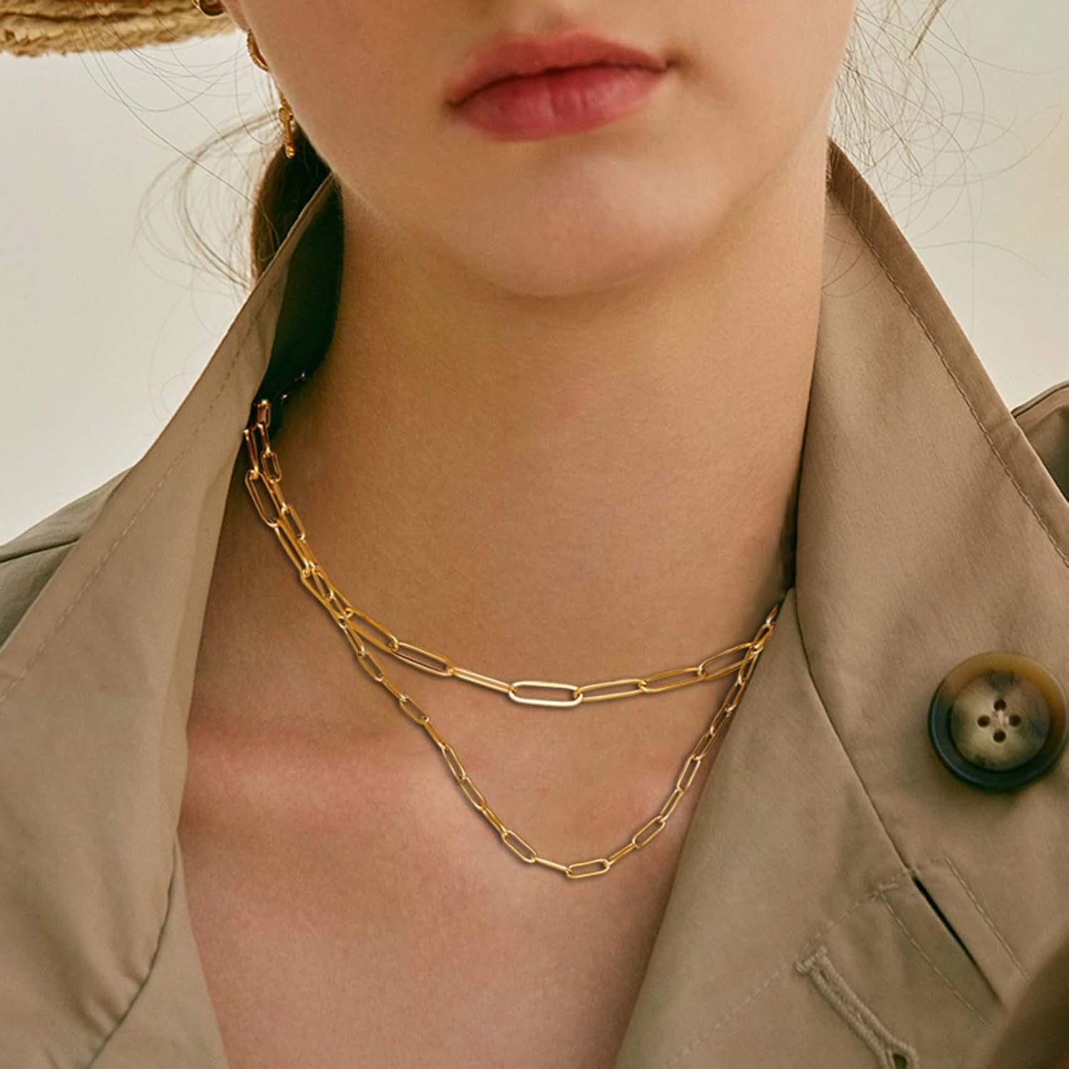 18K Gold Paperclip Chain Link Necklace Dainty Paperclip Link Chain Layered Necklace Oval Link Chains Necklaces Set for Women Girls