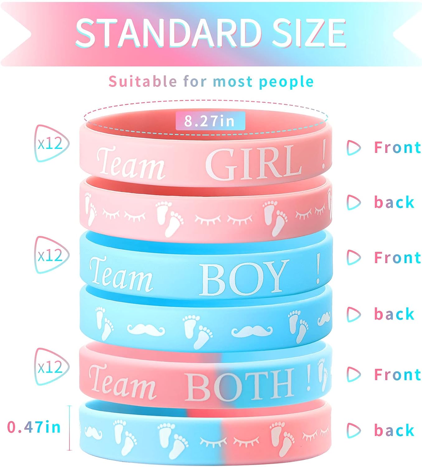 30 Pieces Gender Reveal Bracelets, Team Boy Silicone Wristbands Team Girl Gender Reveal Party Bracelets Team Both Rubber Wristband for Baby Shower Gender Reveal Party Favor Supplies (Delicate Color)