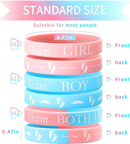 30 Pieces Gender Reveal Bracelets, Team Boy Silicone Wristbands Team Girl Gender Reveal Party Bracelets Team Both Rubber Wristband for Baby Shower Gender Reveal Party Favor Supplies (Delicate Color)