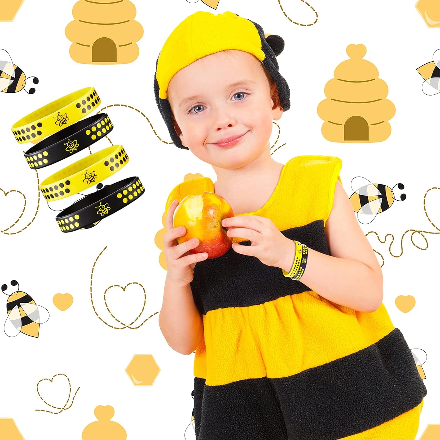 60 Pieces Bee Rubber Bracelets Bulk Bee Theme Party Favors Silicone Wristbands Black and Yellow Color Stretch Bracelets for Boy Girl Costume Accessories Birthday Baby Shower Party Supplies