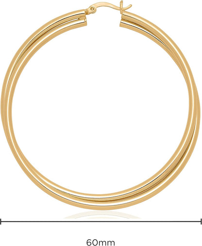 Twist Earrings - Gold Twisted Hoop Earrings & Thick Silver Hoop Earrings for Women - Big Chunky Gold Statement Earrings (Crossover / 14K Gold Plated / 60 Mm - 2.4 In)