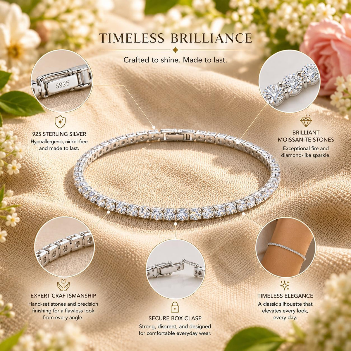 925 Sterling Silver Moissanite Tennis Bracelet for Women, 5.3 Carat Total Weight, D Color VVS1 Brilliant Moissanite Stones, 3Mm Classic Tennis Bracelet, GRA Certified, Available in 6.5 7 and 7.5 Inch Sizes
