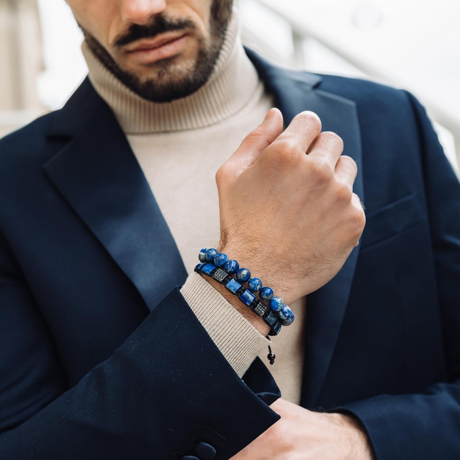 Bracelet for Men, Adjustable Beaded Bracelet