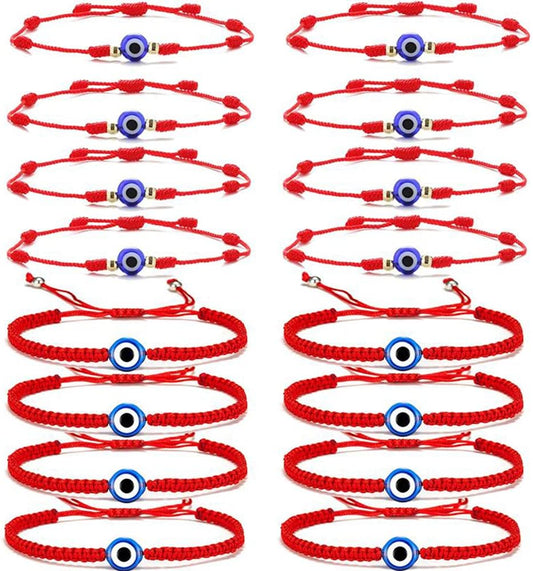 16 Set Evil Eye String Kabbalah Bracelets 7 Knots Bracelets Adjustable Hand-Woven Red Rope Cord Thread Braided Bracelet Protection Lucky Amulet Bracelet for Women Men