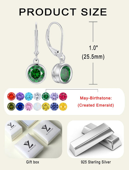 925 Sterling Silver Solitaire Teardrop Dangle Drop Earrings Pear/Heart/Round Cut Birthstone Leverback Earrings Jewelry for Women
