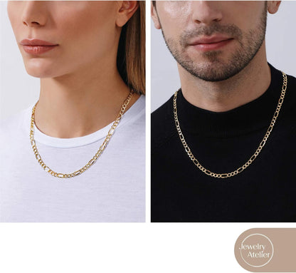 Gold Chain Necklace Collection - 14K Solid Yellow Gold Filled Figaro Chain Necklaces for Women and Men with Different Sizes (2.8Mm, 3.7Mm, 4.7Mm, 5.6Mm)