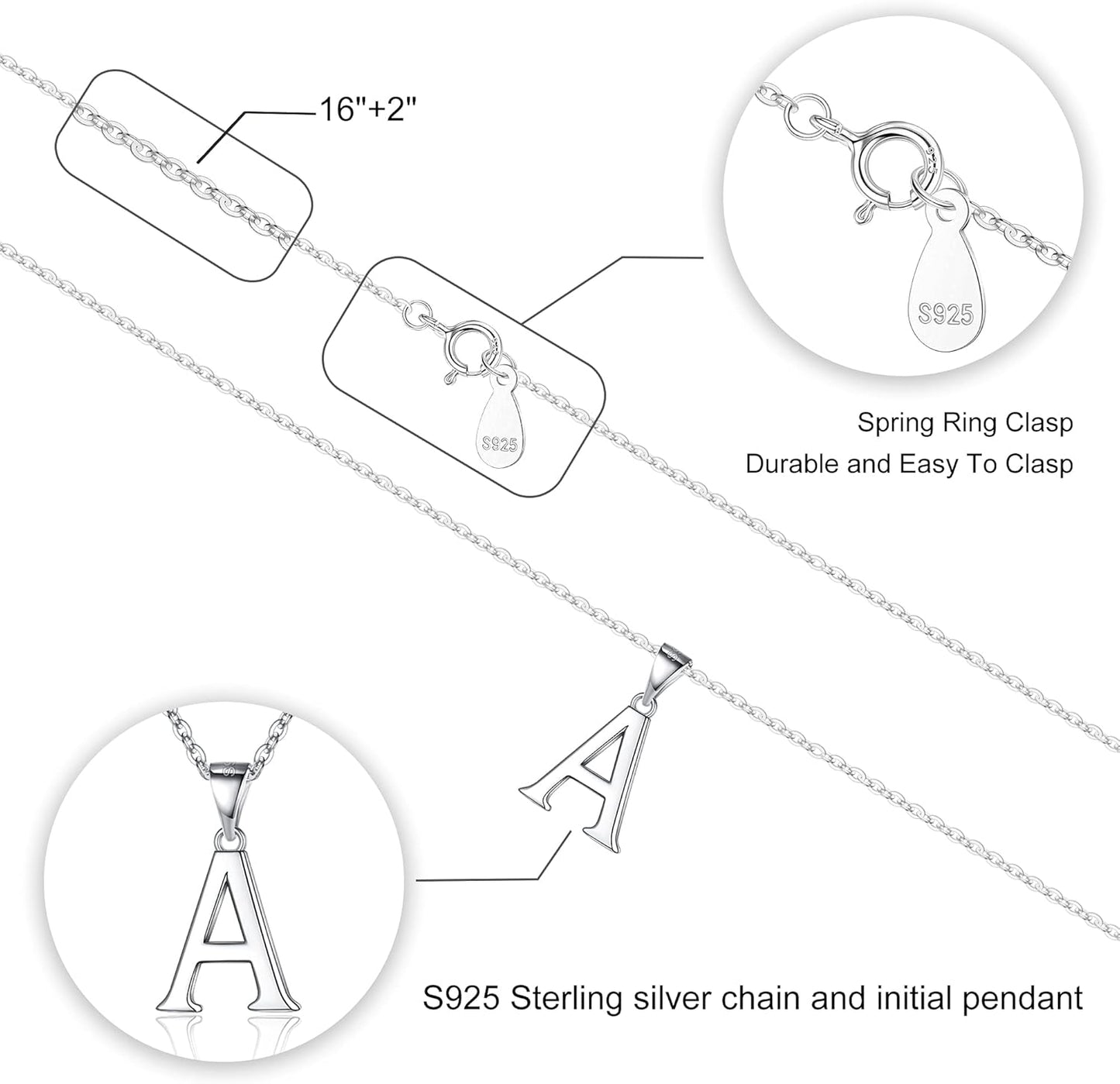 S925 Sterling Silver Initial Necklaces for Women, Dainty Hypoallergenic Initial Necklace Letter Initial Pendant S925 Sterling Silver Initial Necklace for Women Jewelry Gifts