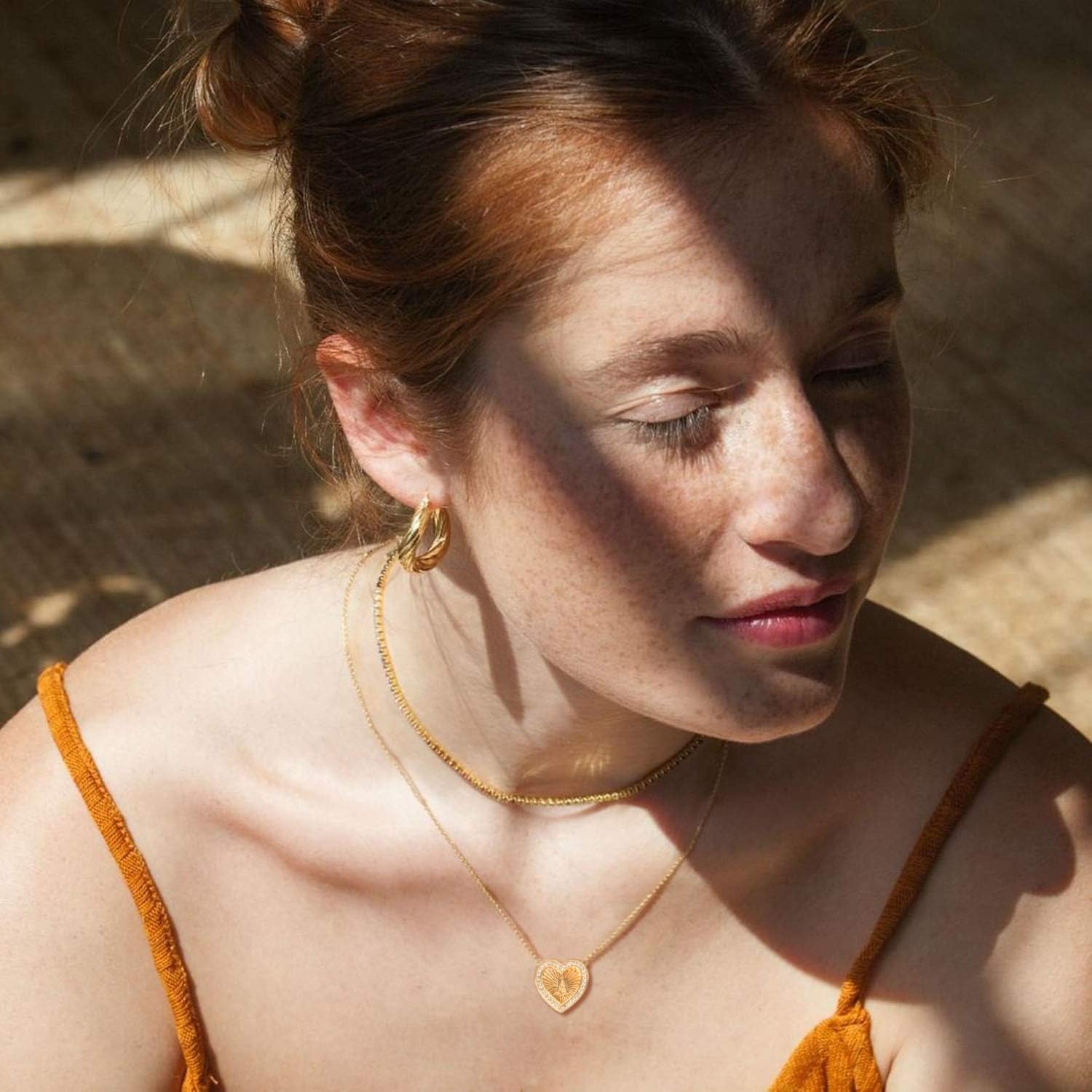 Gold Necklace for Women 14K Gold Plated Emerald Necklace Pendant with CZ Simple Adjustable Chain Choker Necklaces Jewelry for Women