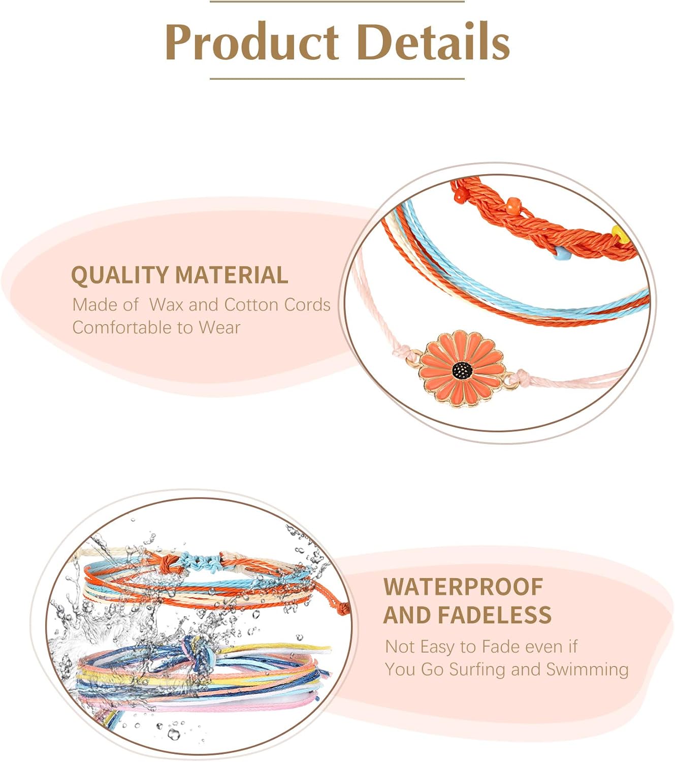 21 Pieces Surfer Wave Bracelet Ocean Wave Adjustable Waterproof Handmade Friendship Bracelet Anklet Jewelry for Women