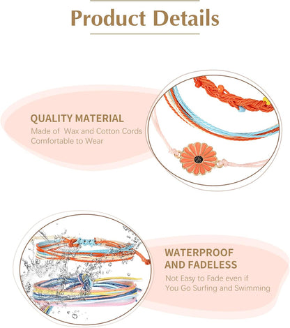 21 Pieces Surfer Wave Bracelet Ocean Wave Adjustable Waterproof Handmade Friendship Bracelet Anklet Jewelry for Women
