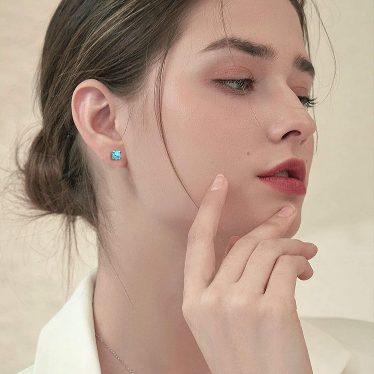 Turquoise Studs Earrings, 925 Sterling Silver 4Mm/6Mm round Shape Tiny Studs, Turquoise Jewelry Present for Women Girlfriend