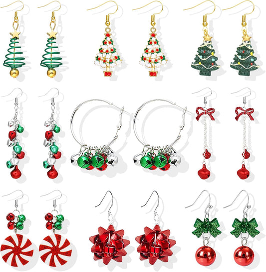 Christmas Earrings for Women Pink Flamingo Tree Snowflake Bow Jingle Bell Dangling Trendy Holiday Earrings Stocking Stuffers Christmas Jewelry Gifts Outfits Accessories