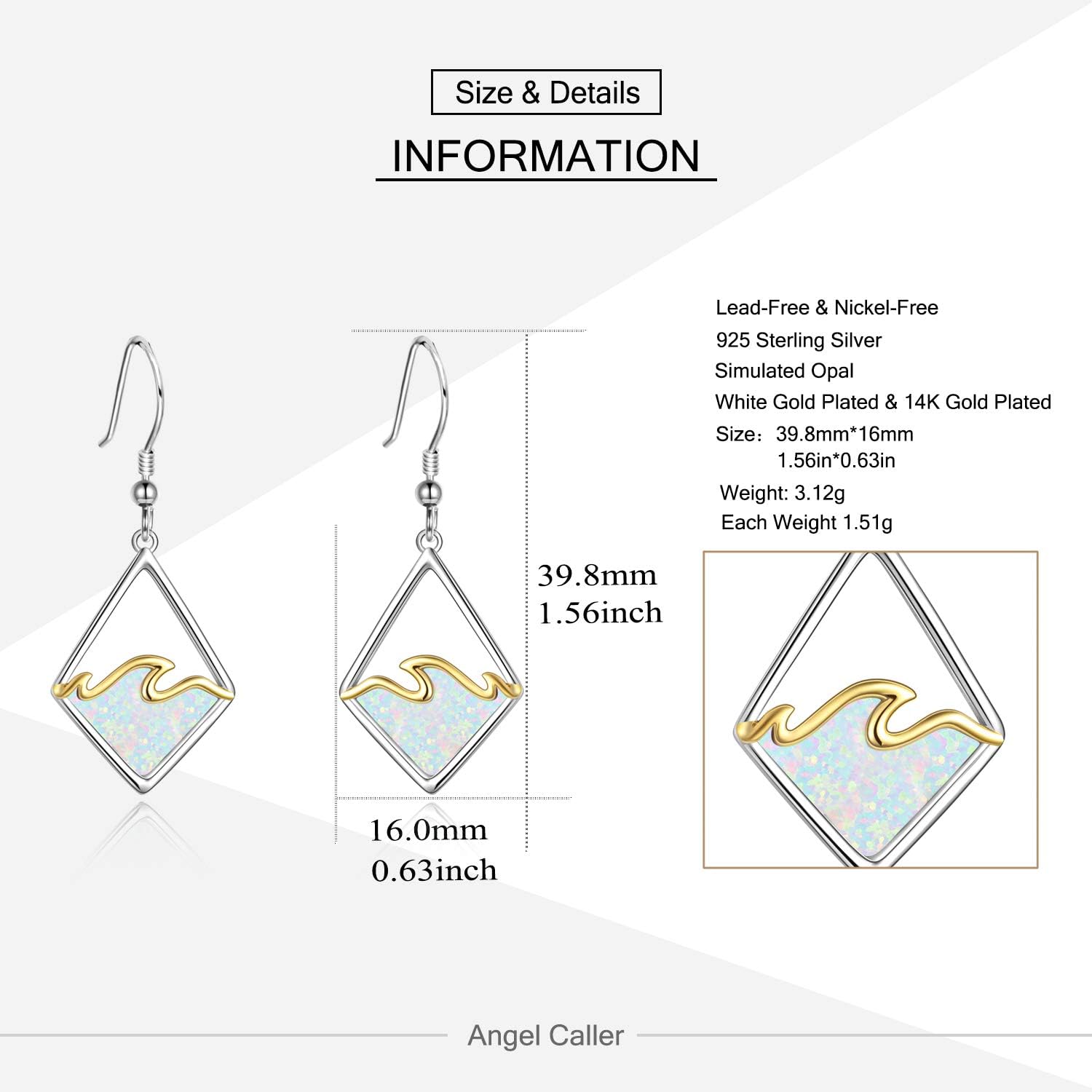 Sterling Silver Ocean Wave Earrings Created Opal Dangle Drop Earring Ocean Jewelry Beach Gifts for Women