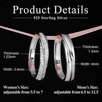 925 Sterling Silver Adjustable Matching Couple Rings– Set of 2