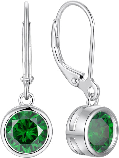 925 Sterling Silver Solitaire Teardrop Dangle Drop Earrings Pear/Heart/Round Cut Birthstone Leverback Earrings Jewelry for Women