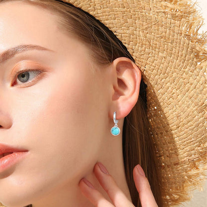 Turquoise Small Hoops Earrings, 925 Sterling Silver round Shape Huggie Hypoallergenic for Sensitive Ears, Turquoise Jewelry for Women Mom Wife Girlfriend with Box