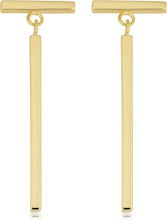 14K Gold T Bar Dangle Earrings (Yellow Gold or Rose Gold)
