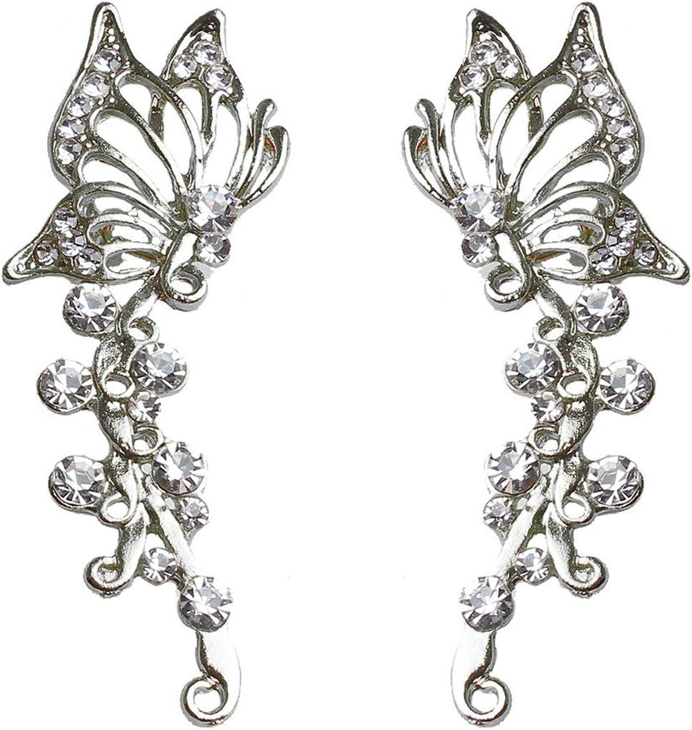 2PCS Ear Cuff Crawler Earrings for Women, Crystal Butterfly Elven Ear Cuffs Hypoallergenic Piercing Ear Cuff Earrings