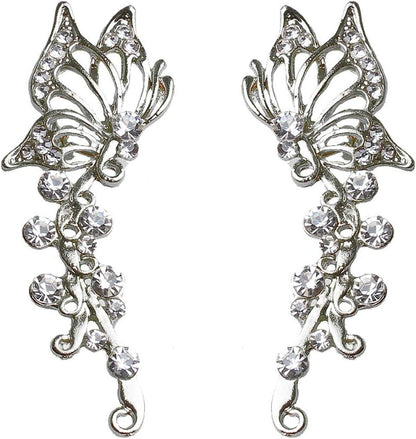 2PCS Ear Cuff Crawler Earrings for Women, Crystal Butterfly Elven Ear Cuffs Hypoallergenic Piercing Ear Cuff Earrings