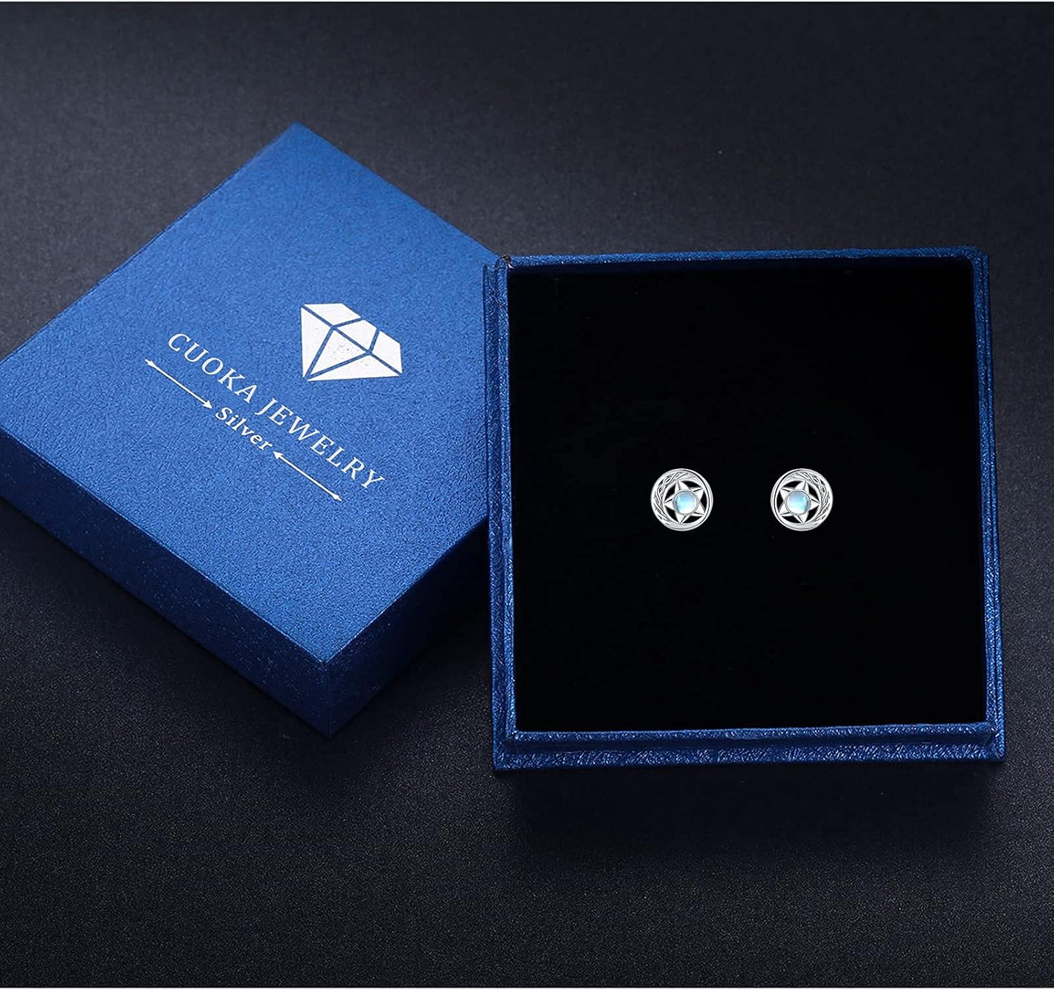 Moonstone Stud Earrings Sterling Silver Rainbow Moonstone Hypoallergenic Earrings Tiny Lightweight Piercing Stud Jewelry for Women Friend with Gifts Box