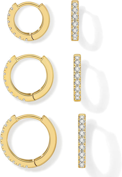 3 Pairs Small Hoop Earrings Tiny Cartilage Earrings for Women Cubic Zirconia Earrings Huggie Hoop Ear Piercing Earrings for Men 8Mm 10Mm 12Mm