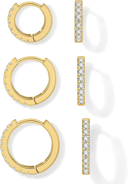3 Pairs Small Hoop Earrings Tiny Cartilage Earrings for Women Cubic Zirconia Earrings Huggie Hoop Ear Piercing Earrings for Men 8Mm 10Mm 12Mm
