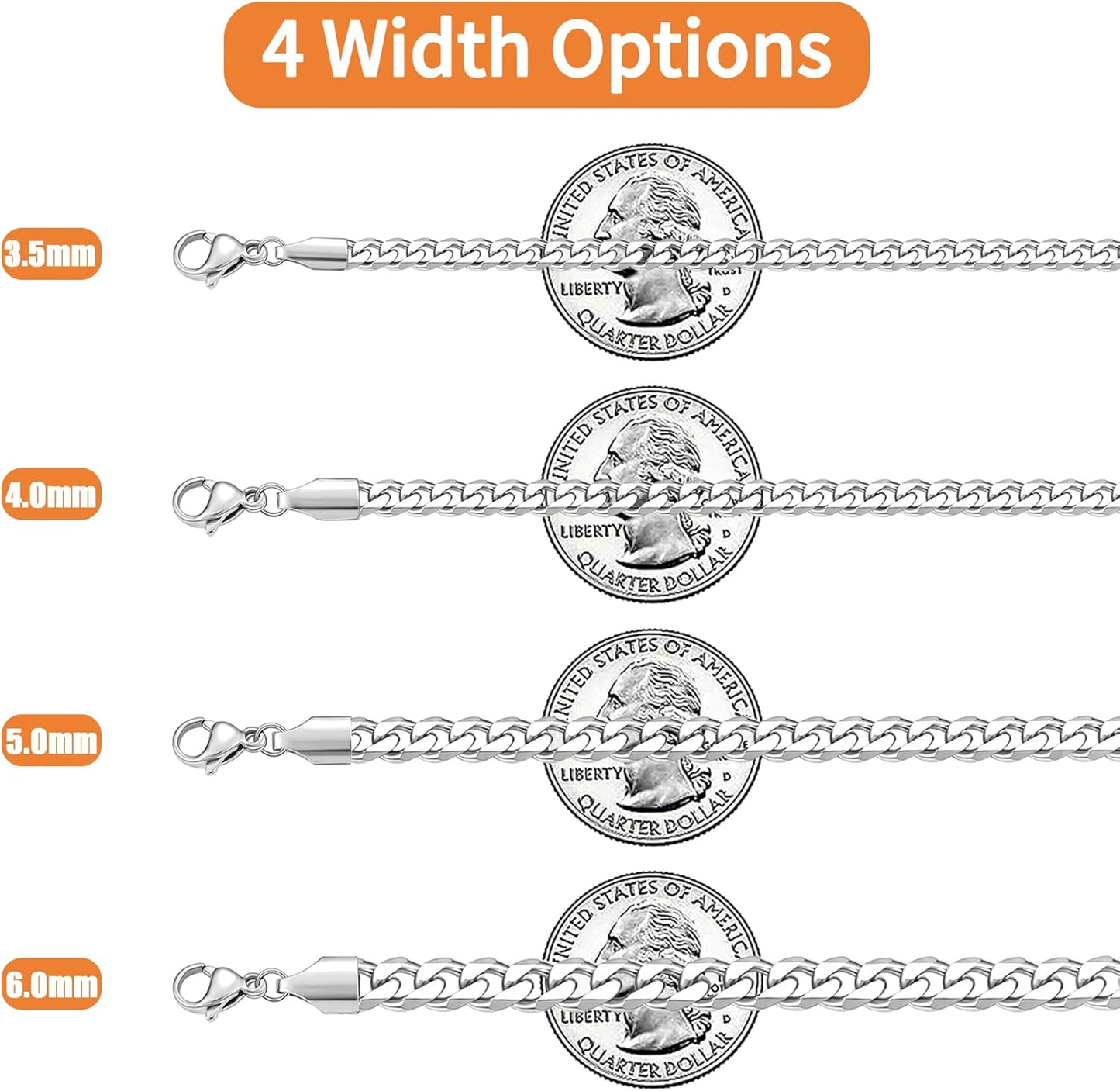 5Mm Silver Tone/Gold Cuban Link Chain for Men, Mens Chain Necklaces, Stainless Steel Chain Necklaces for Men Women, 3.5/4/5Mm