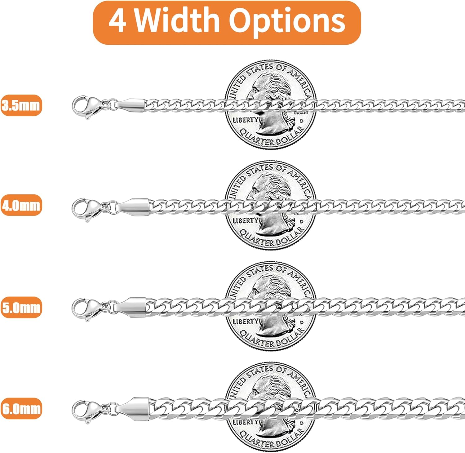 5Mm Silver Tone/Gold Cuban Link Chain for Men, Mens Chain Necklaces, Stainless Steel Chain Necklaces for Men Women, 3.5/4/5Mm