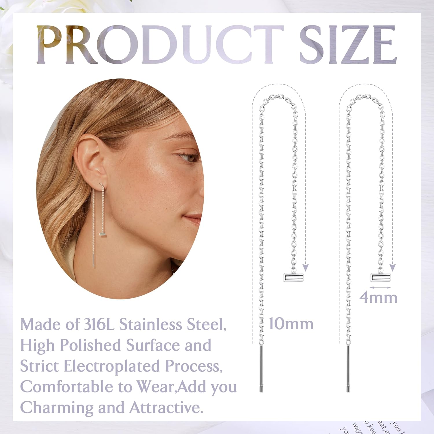 6 Pairs Stainless Steel Chain Tassel Earrings for Women Lightweight Wave Threader Ball Dangle Drop Minimalist Chain Earrings Set