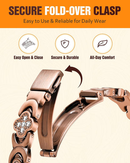 Pure Copper Bracelet for Women, Ultra Strength Magnetic Therapy Bracelets with 3800 Gauss Magnets，Four-Leaf Clover Jewelry