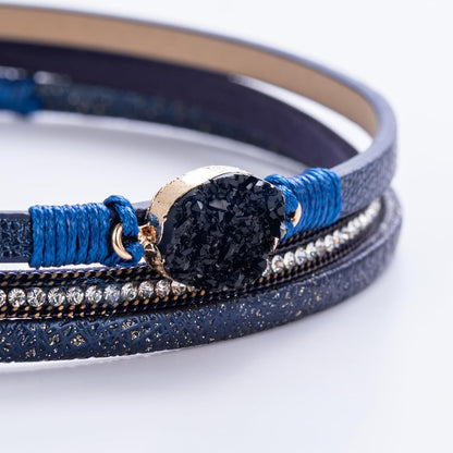 Leather Wrap Bracelet Boho Cuff Bangle Bracelets Crystal Bead Bracelet with Magnetic Clasp Jewelry Gifts for Women