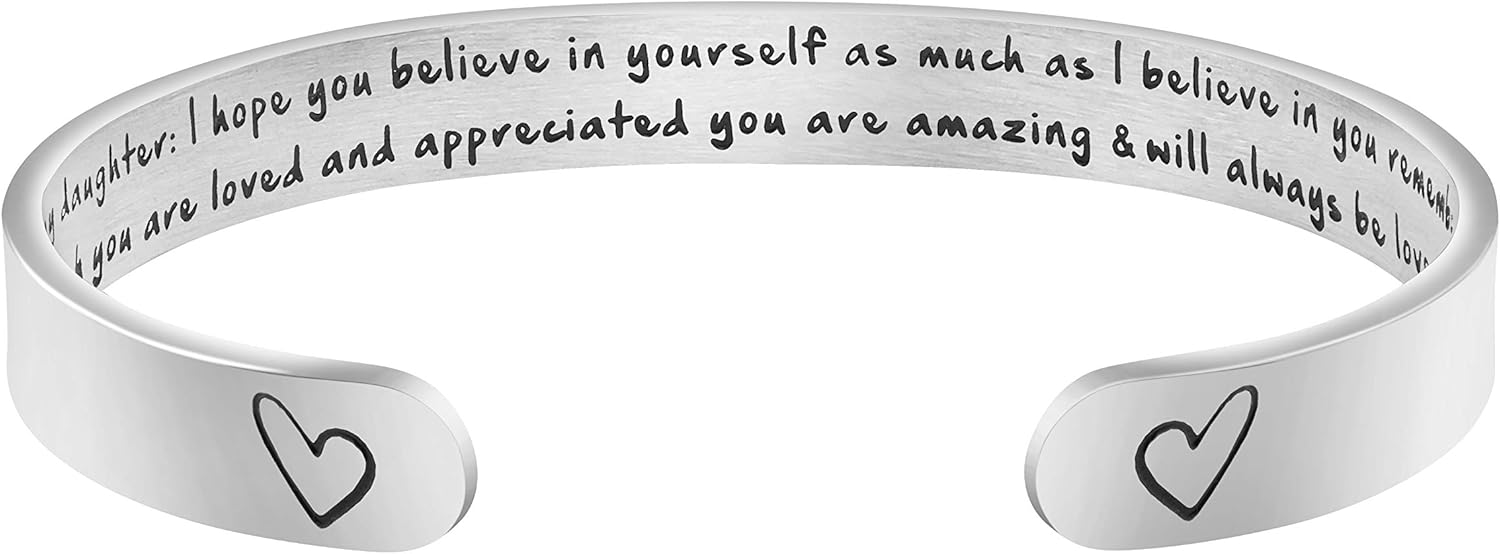 Daughter Mother Bracelets Wide Cuff Bangle Message Engraved Christmas Gifts for Her