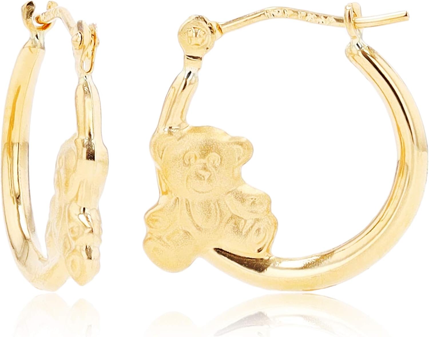14K Yellow Gold Fancy Hoop Earrings with Hinged Clasp | Cat and Butterfly | Earrings for Sensitive Ears | Yellow Gold Hoops | Solid Gold Earrings for Women